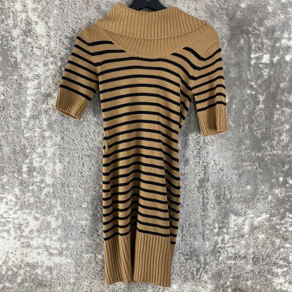 Body Central Size S Striped Cowl Neck Sweater Dress Brown Short Sleeve - Picture 1 of 5